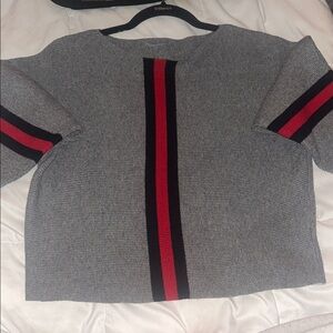 Gucci Grey Sweater with Red and Black Stripes rounded neckline NWOT